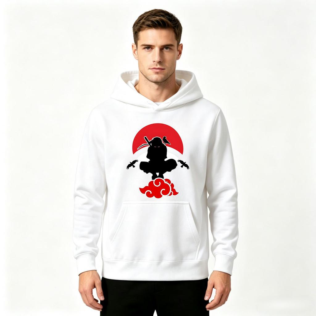 Men's Graphic Print Pullover Hoodie, Anime Character Silhouette Print Casual Long Sleeve Sweatshirt for Daily Wear