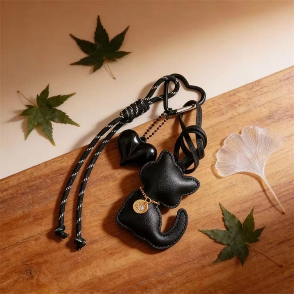 Portachiavi Catenella Portachiavi Gatto con Fiocco Carino Ciondoli per Borsa Portachiavi Gatto alla Moda in Pelle Accessorio Regalo