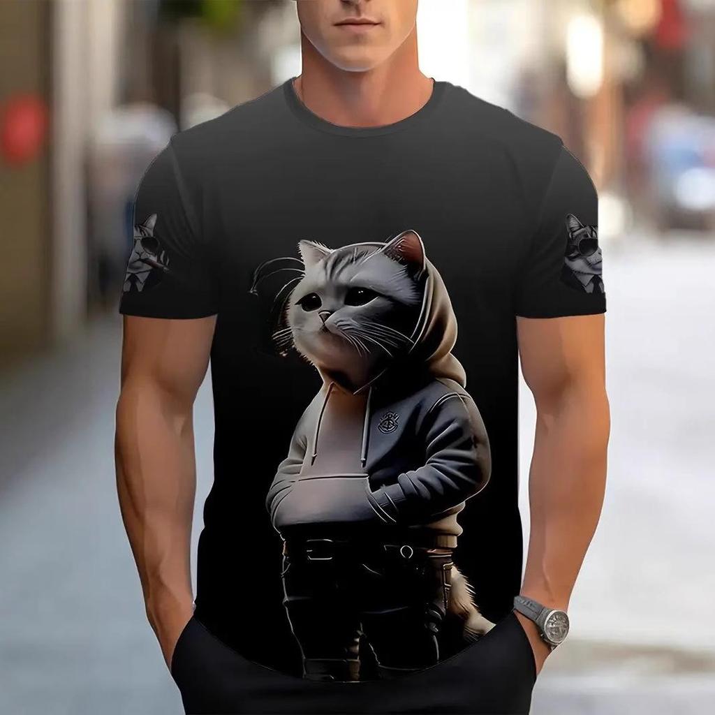 Summer Round Neck 3D Animal Print Top Fashionable Casual Short Sleeved Men's T-shirts