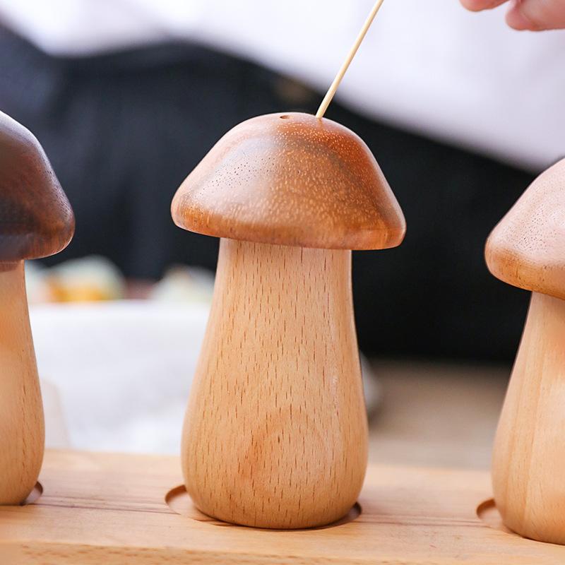 Wooden Toothpick Holder Personalized Mushroom Simple Toothpick Box Japanese Creative Cute Household Toothpick Jar Kitchen Tool