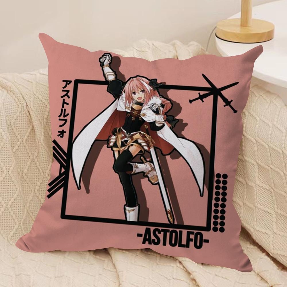 Fate AApocrypha Astolfo Cushion Cover Silky Short Plush DoubleSided Printed Pillow Case for Sofa All Seasons Home Decor Gift