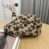 Spice Girl Style Leopard Print Retro Forward Hat Female Lamb Wool Warm Beret Cap Showing Face Small Brim Painter Hat