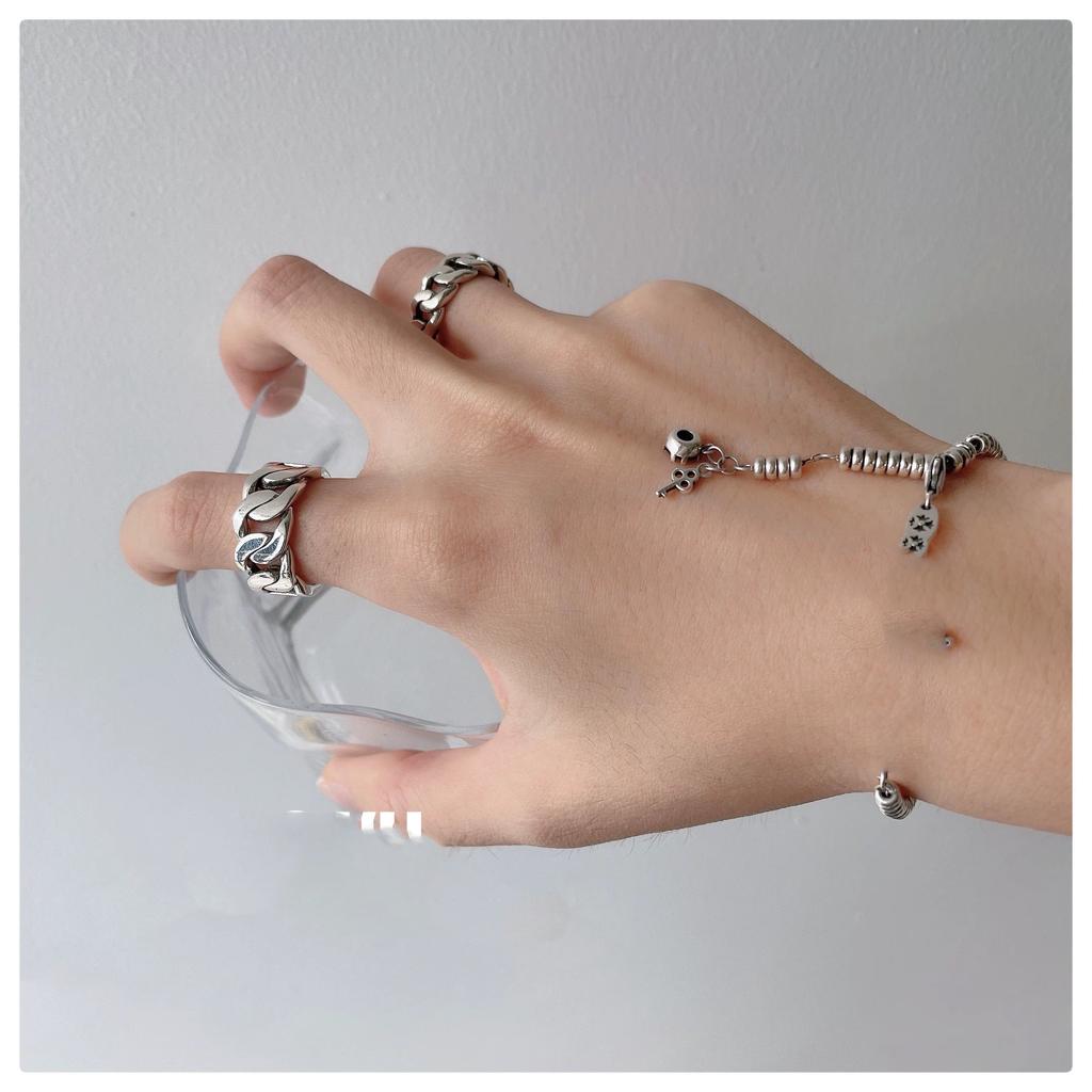 925 Sterling Silver Rings For Women Geometric Fine Jewelry Finger Adjustable Simple Vintage Chain Ring For Party Birthday Gift