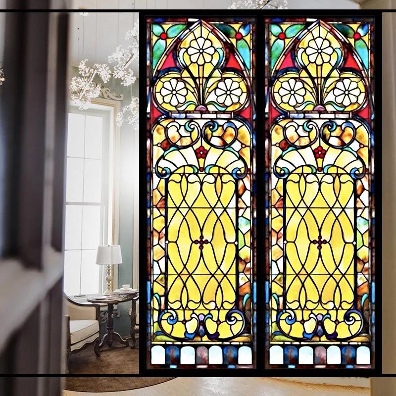 Tiffan Retro Kostelní okenní fólie Malované sklo Matné Umělecké okenní papíry Posuvné dveře Kuchyně Koupelna Samolepka na okno