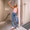 Vintage Schleife Gerade Jeans Frauen Kausal Lose Reißverschluss Hohe Taille Hose Frühling Denim Hose mit Taschen