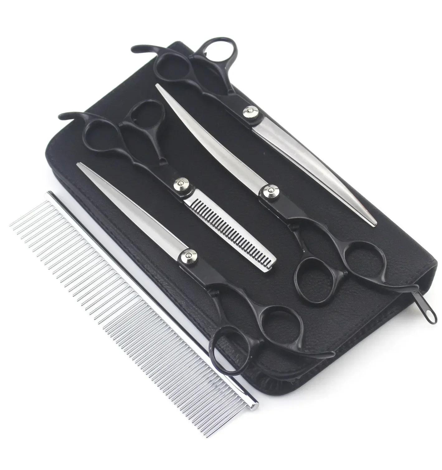 

4 шт. 7-дюймовые ножницы с золотой ручкой, профессиональные ножницы для стрижки собак, набор изогнутых ножниц, инструменты для ухода за домашними животными