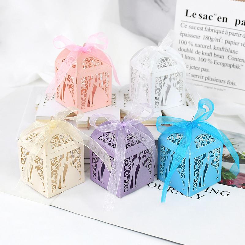 10/20Pcs Bride And Groom Candy Boxes Wedding Decoration Guest Favor Cookie Chocolate Gift Box Mariage Souvenirs Party Supplies