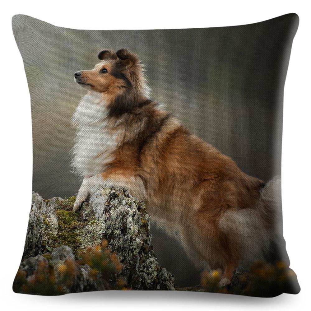 Shetland Sheepdog Cute Pet Animal Dog Printed Pillowcase Decor Cushion Cover for Sofa Home Car Polyester Pillow Case 45*45cm