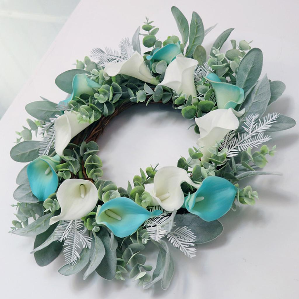Artificial Flower Wreath Faux Floral Spring Wreath for Front Door Home Wall Window Party Holiday Decor PU Rattan White