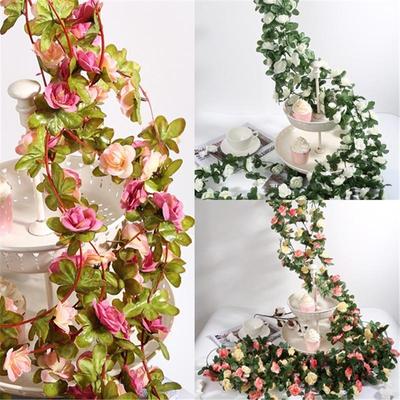 6 Stück 2,5 m/8,2 Fuß künstliche Blumen, Seidenblumen, Rosenblatt-Girlande, Ranke, Efeu, Hochzeit, Garten, Heimdekoration