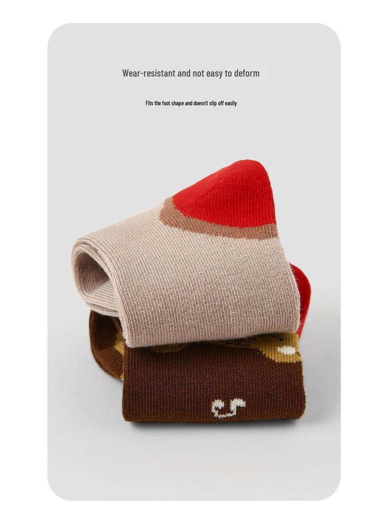 Kids' Seamless Cartoon Animal Color Block Mid-Calf Cotton Socks for Autumn & Winter Sports