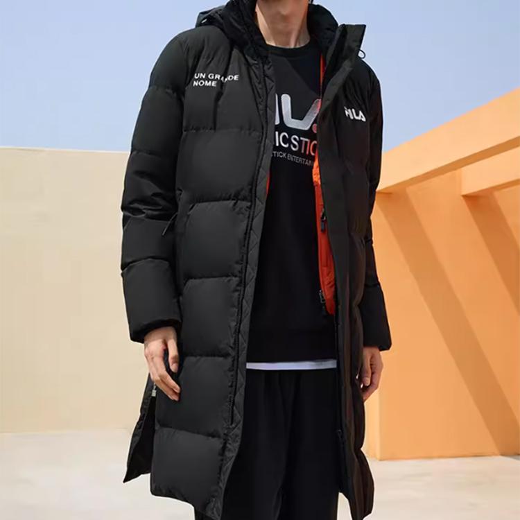 FILA Loose Fit Windbreaker Long Down Jacket Men Outerwear Black F11M249921FBK