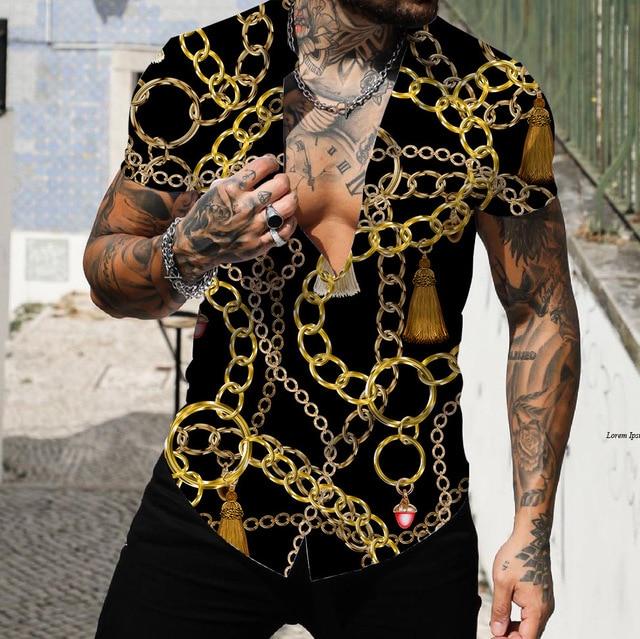 Pánské košile Krátké Luxusní košile s límečkem Lapel Prom Vysoce kvalitní topy Pánské oblečení Slim Fit Tričko 5xl Barokní potisk Volná trička