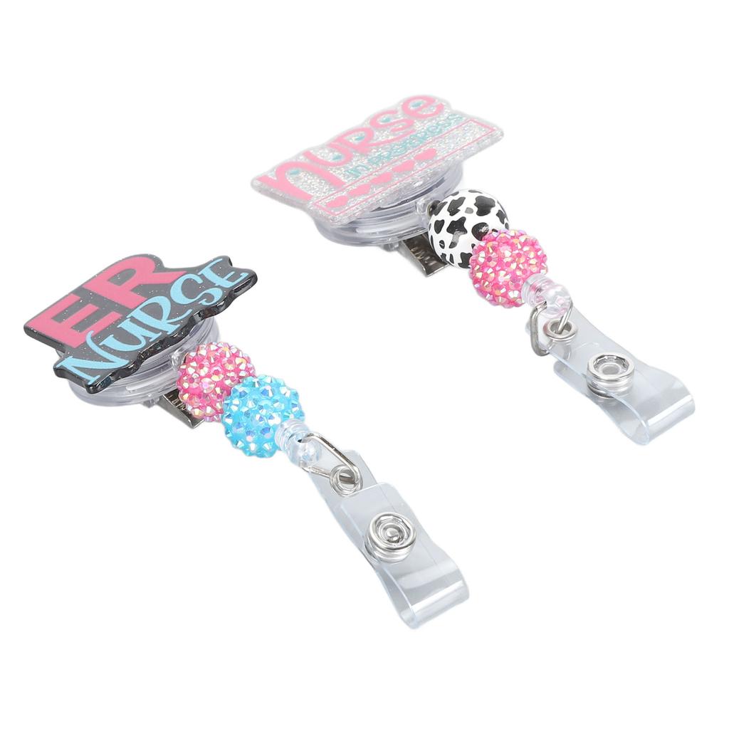 Nurse Badge Reel Holder Retractable Hand Painting Beaded Nursing Student Badge Reel Clip for Nursing