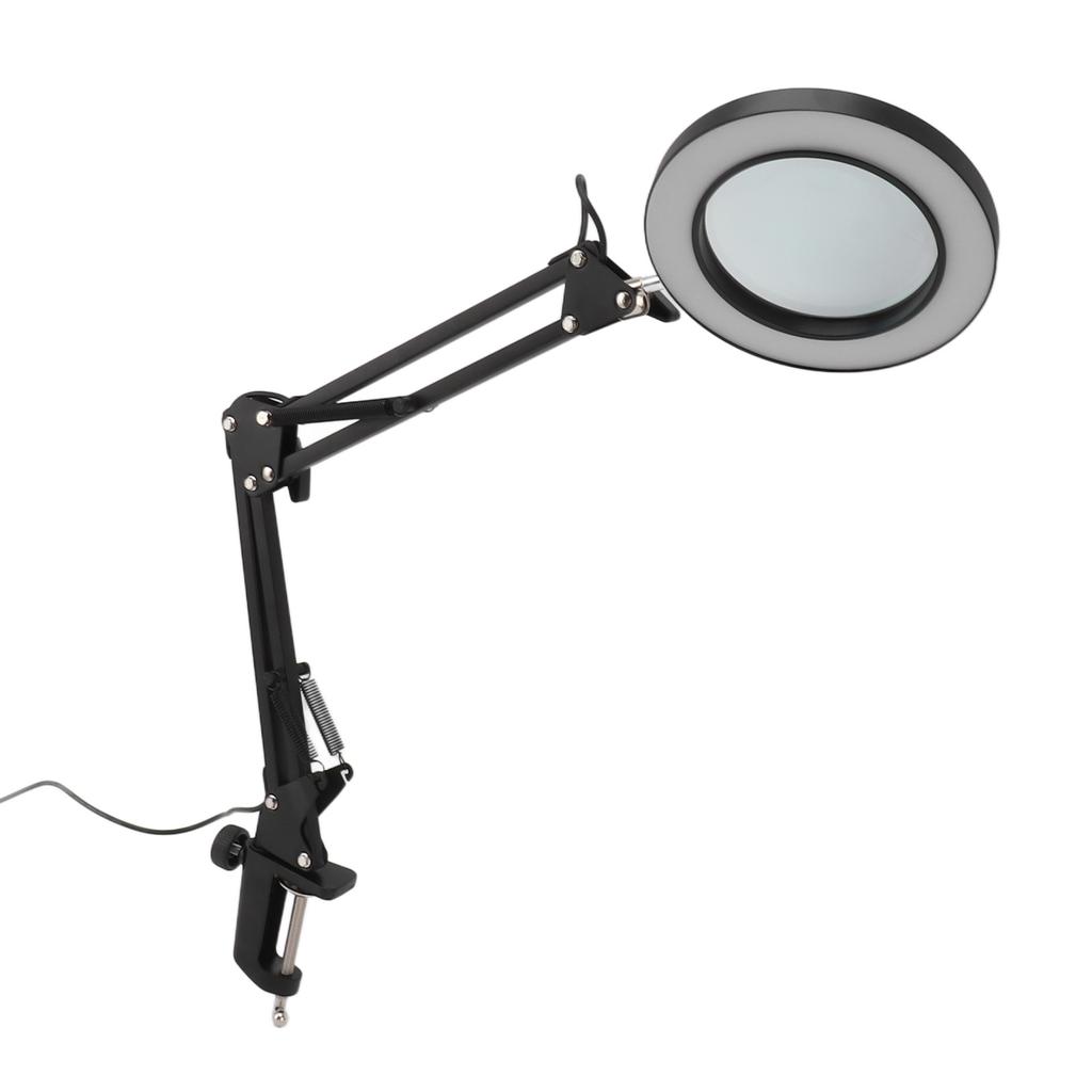 10X Magnifying Lamp with Clamp Black Adjustable Swivel Arm 3 Colors Mode USB 5V Stepless Dimming Aluminum Alloy Desk