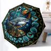 Ocean Mystery Glass Pattern Umbrella, Portable and Foldable Design, 8 Ribs, a Casual Accessory for Halloween, Christmas, and Birthday Gifts.