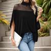 Summer New Fashion Women's Mesh Off-shoulder Bat-sleeve Elegant Half Turtleneck Top