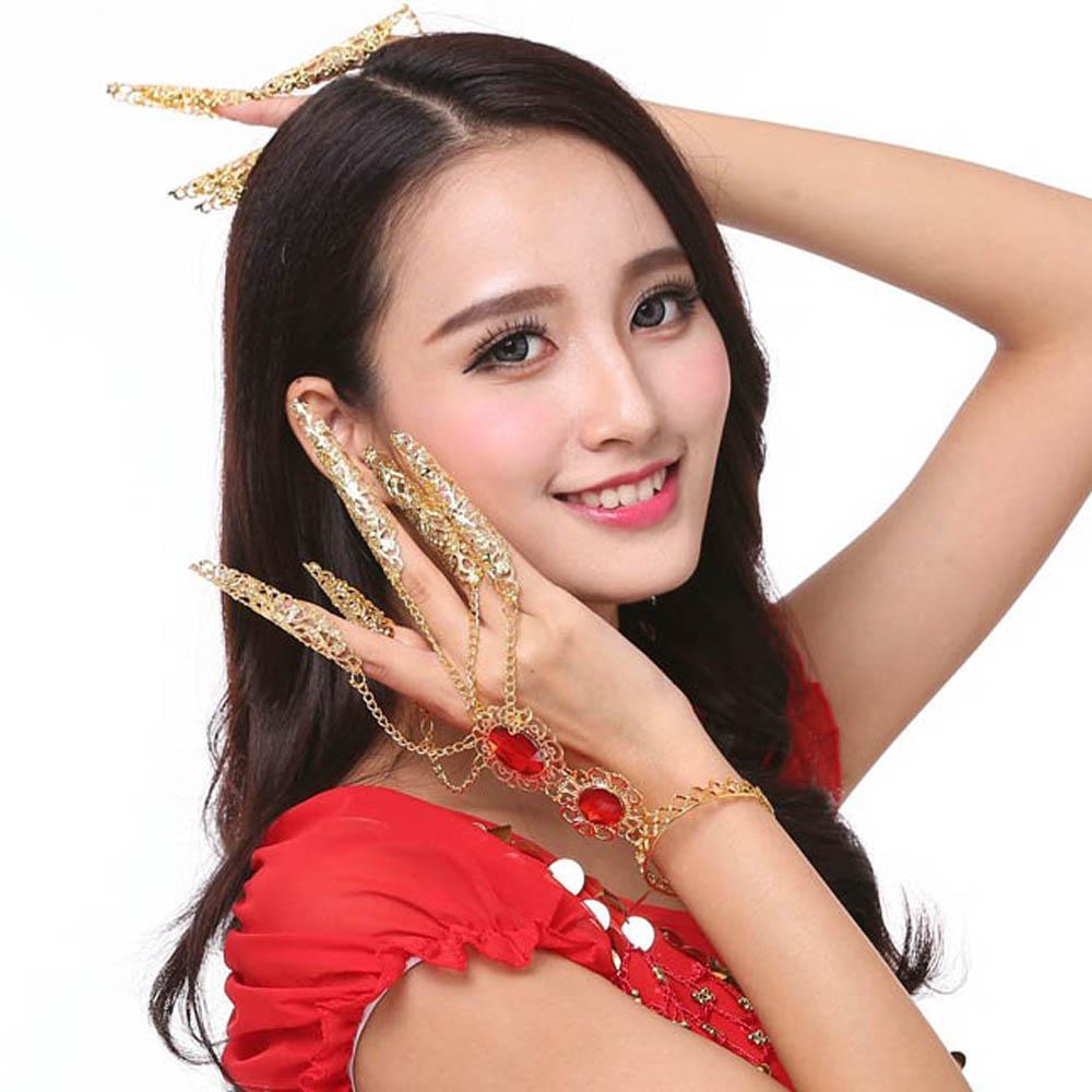 Indian Thai Finger Tip Protection Belly Dance Bracelet Nail Rings Golden Finger Knuckle Rings