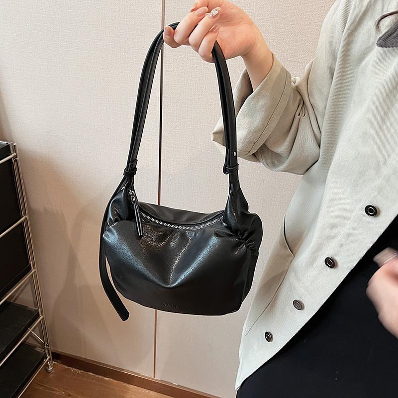 IELGY Ladies Korean Version Large-Capacity Pleated Dumpling Bag High-End Casual Commuter Underarm Bag Can Be Cross-Body