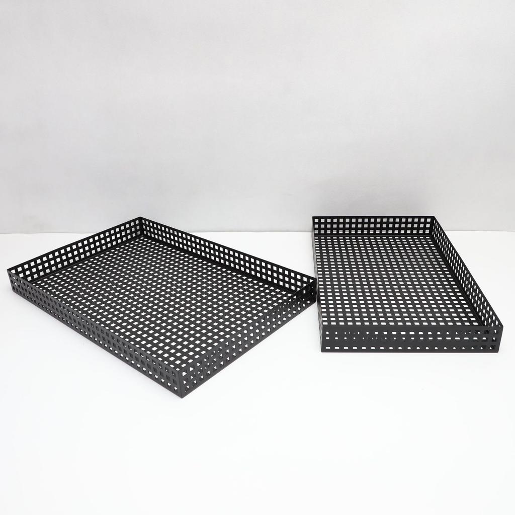 Metal Handicrafts Square Grid Tea Tray Storage Pallet Geometric Hollowed-out Plate Fruit Plate Desktop Storage Container