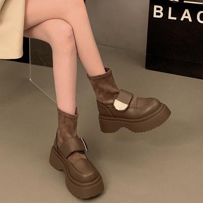 Retro Small Man Heightening Thick-soled Martin Boots Women's Summer 2025 New Black Socks Boots American Slim Boots