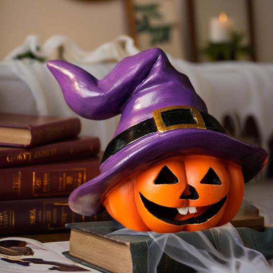 Indoor Outdoor Halloween Pumpkin Ornament Witch Hat Design Retro Cute