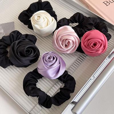 Șnur Drăguț cu Flori și Trandafiri Stil Coreean Elastice de Păr Șnur de Păr din Mătase Satinată Scrunchies Accesorii de Păr Femei Bandă Elastică de Păr Fată