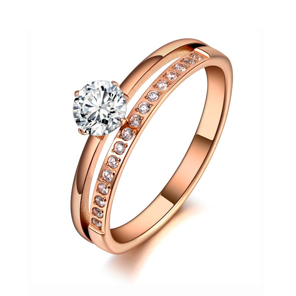 JeeMango Sparkling Design Titanium Stainless Steel Wedding Ring Rose Gold Color Mosaic CZ Crystal Party Ring For Women R19155