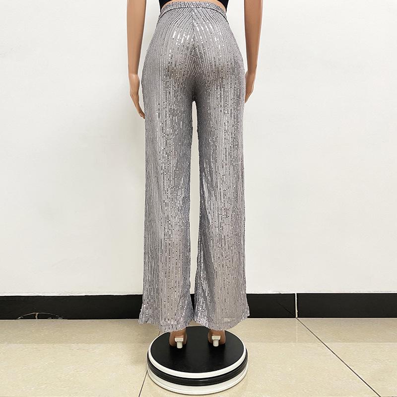 Pantalones de Lentejuelas de Cintura Alta y Pierna Ancha para Mujer 2025 - Moda Europea y Americana