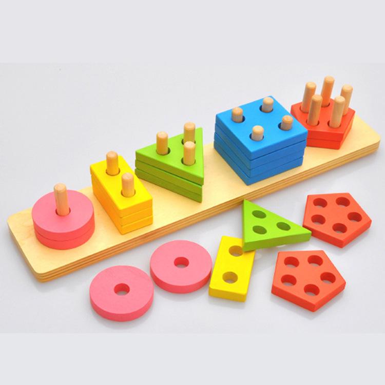 Children s Wooden Geometric Stacking Toy (Color & Shape Matching) Wood