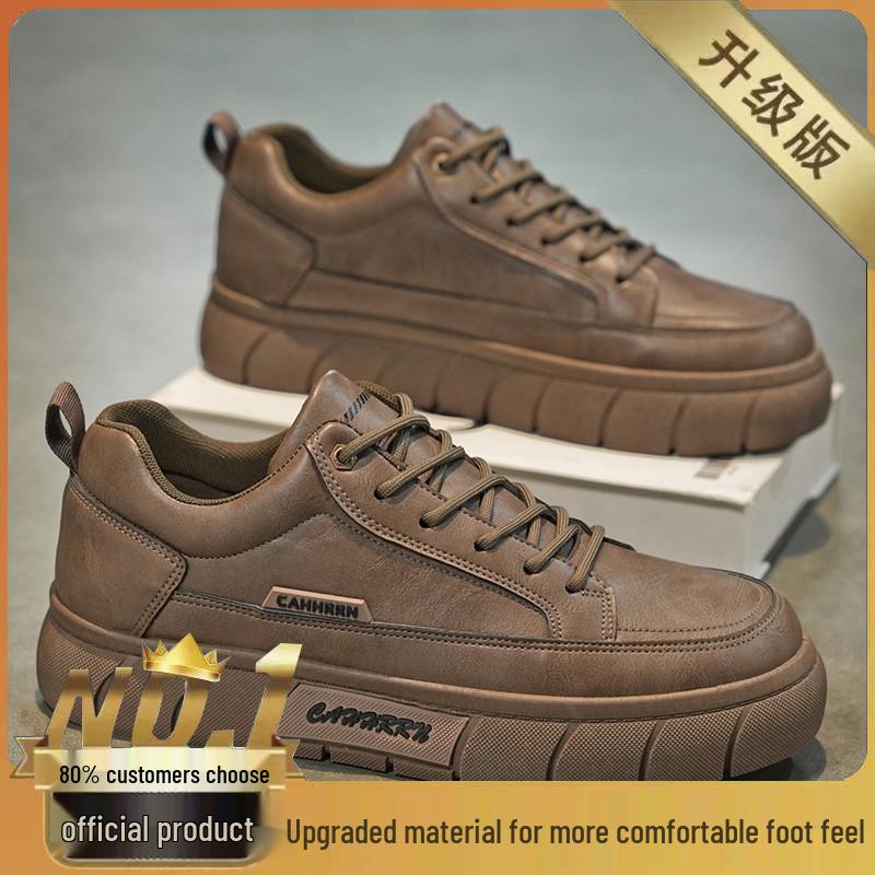 Men's Trendy Black Leather Waterproof Non-slip Sneakers - Breathable and Versatile for Spring Casual Sports