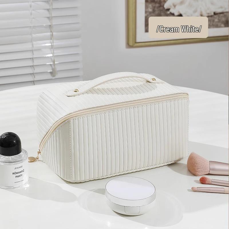 

Large-Capacity PU Leather Makeup Organizer Bag with Compartments, Pillow-Shaped & Portable Design