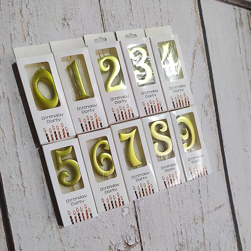 Gold Number Birthday Candles - Large Box Set for Kids' Birthday or Full Moon Party Cake Decorations (10 Boxes)