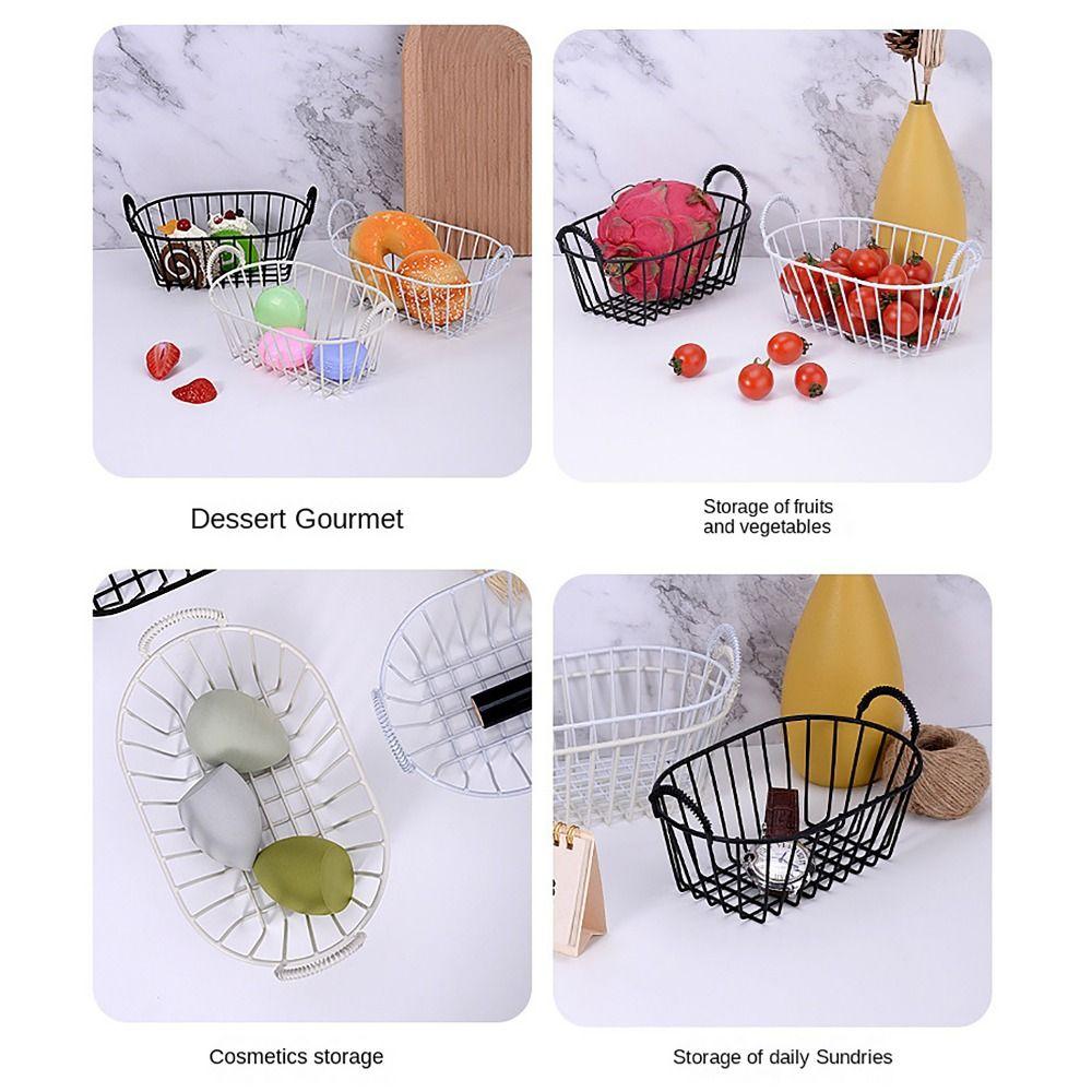 INS Style Iron Storage Basket with Handle Fruit Basket Desk Organizer Box  for Room Dormitory