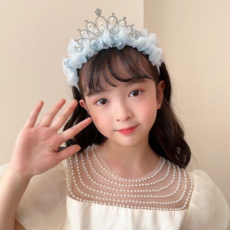 Bow Crown Children's Hair Band Girls' High-end Feel Princess Charm Pearl Tassel Headwear New Creative Fresh and Sweet Hair Clip