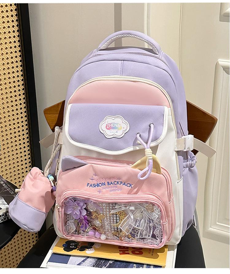 School bag 2025 high value contrasting colors large capacity dopamine middle and high school student school bag versatile cute sweet backpack