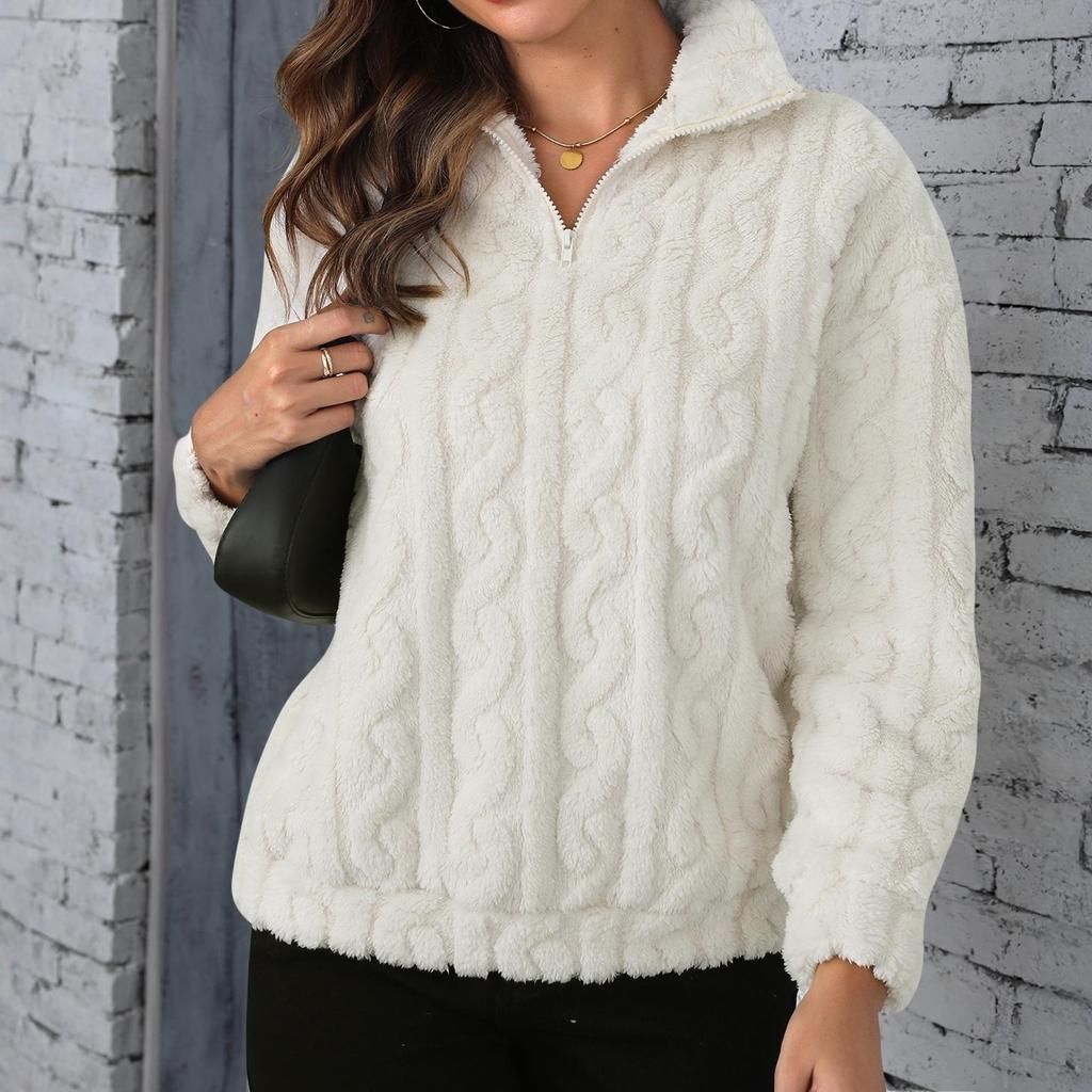 Women's Fashion Casual Loose Thick Plush Hemp Pattern Embossed Pullover Sweater