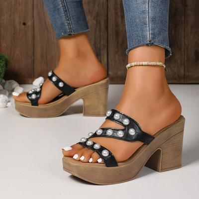 Fashion 2025 NEW Rhinestone Flip Flops Slippers Fine Strap Fish Mouth Wedge Heel Sandals Summer Thick Bottom Holiday Shoes