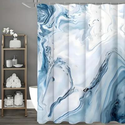 Blue Marble Shower Curtain, Modern Ombre Fabric Cloth Shower Curtains for Luxury Bathroom Decor, Abstract Chic Summer