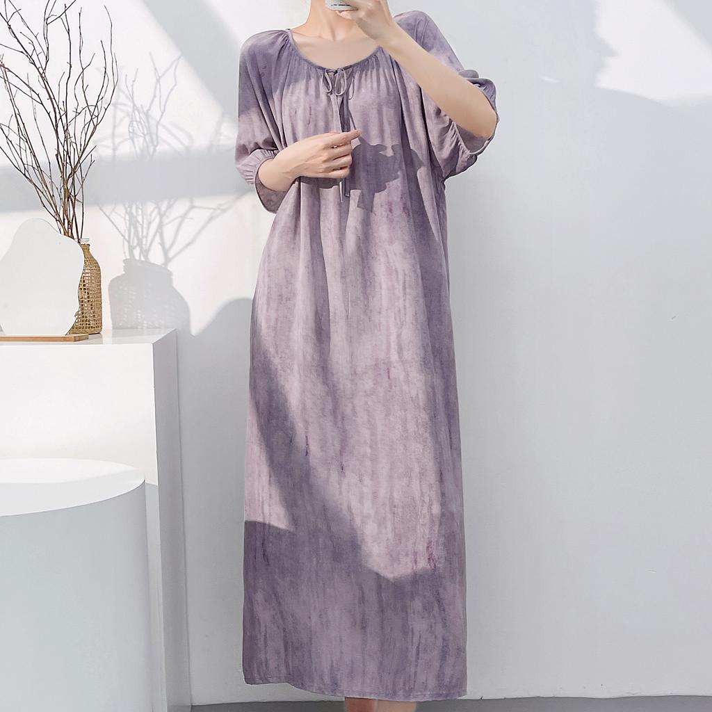 1011 new cotton and silk nightdress women's summer short-sleeved pajamas cartoon pony element long loose cotton silk skirt can be worn outside