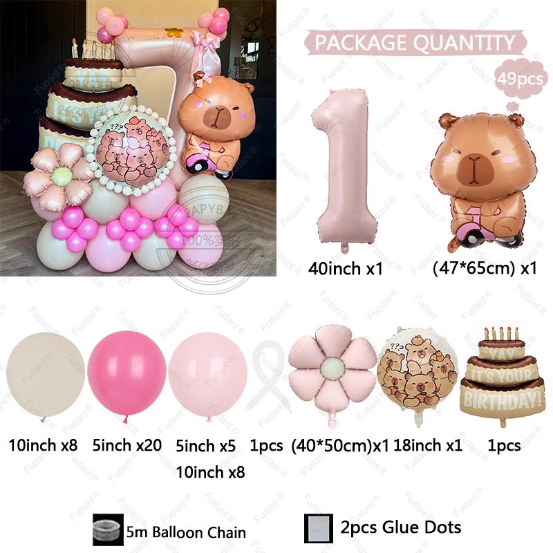 49pcs Cartoon Kawaii Capybara Shape Aluminium Film Balloon Kids Children Birthday Balloon Toy Baby Shower Globos Decora Supplies