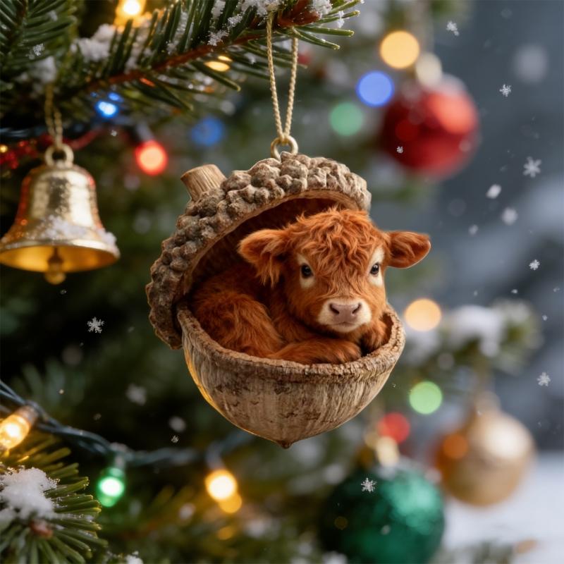 2D Acrylic Highlands Cow Christmas Ornament Christmas Tree Ornament Farm Animal Decors Christmas Tree Hanging Decors