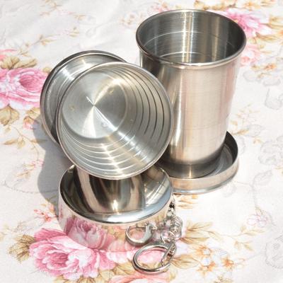 Stainless Steel Portable Camping Folding Collapsible Cup Metal Telescopic Keychain 60ml