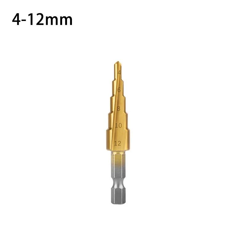 

Step Drill Bit 3-12mm 4-12mm 4-20mm HSS Straight Groove Step Drill Bit Titanium Coated Wood Metal Hole Cutter Core Drilling Tool