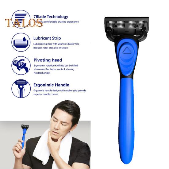 Manual Razor with 5 Blade Refills 7 Layers Stainless Steel Blade Rubber Handle Men Women Hair Beard Trimmer Remover Shaver Tool