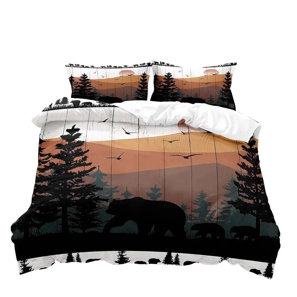 Farmhouse Bedding Sets Deer Elk Moose Mountain Woodland Animals Duvet Cover, stic Bedroom Decor, 2 Pillowcases Bedroom Decor