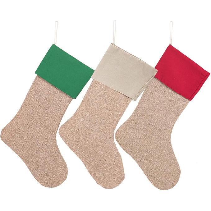 Set of 3 Family Christmas Stockings Holiday Stocking Cotton Canvas Large Bag