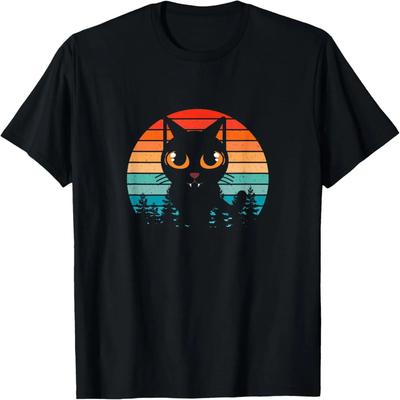 Vintage Black Cat Lover Retro Sunset Style Design T-Shirt