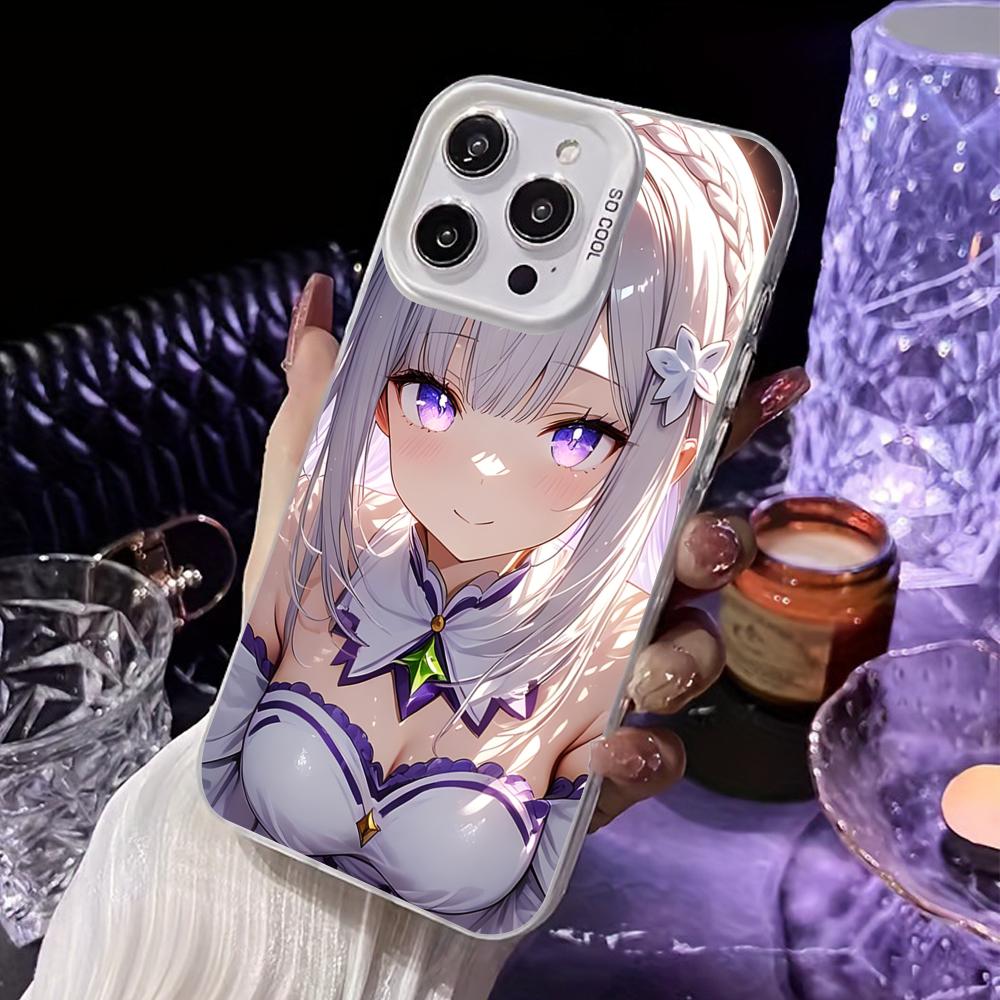 ReZero Emilia Waifu Wit Transparante Mobiele Telefoonhoes voor iPhone 17 16 15 14 13 12 11 X XR XS Air Pro Max Plus Kleurrijke Cover