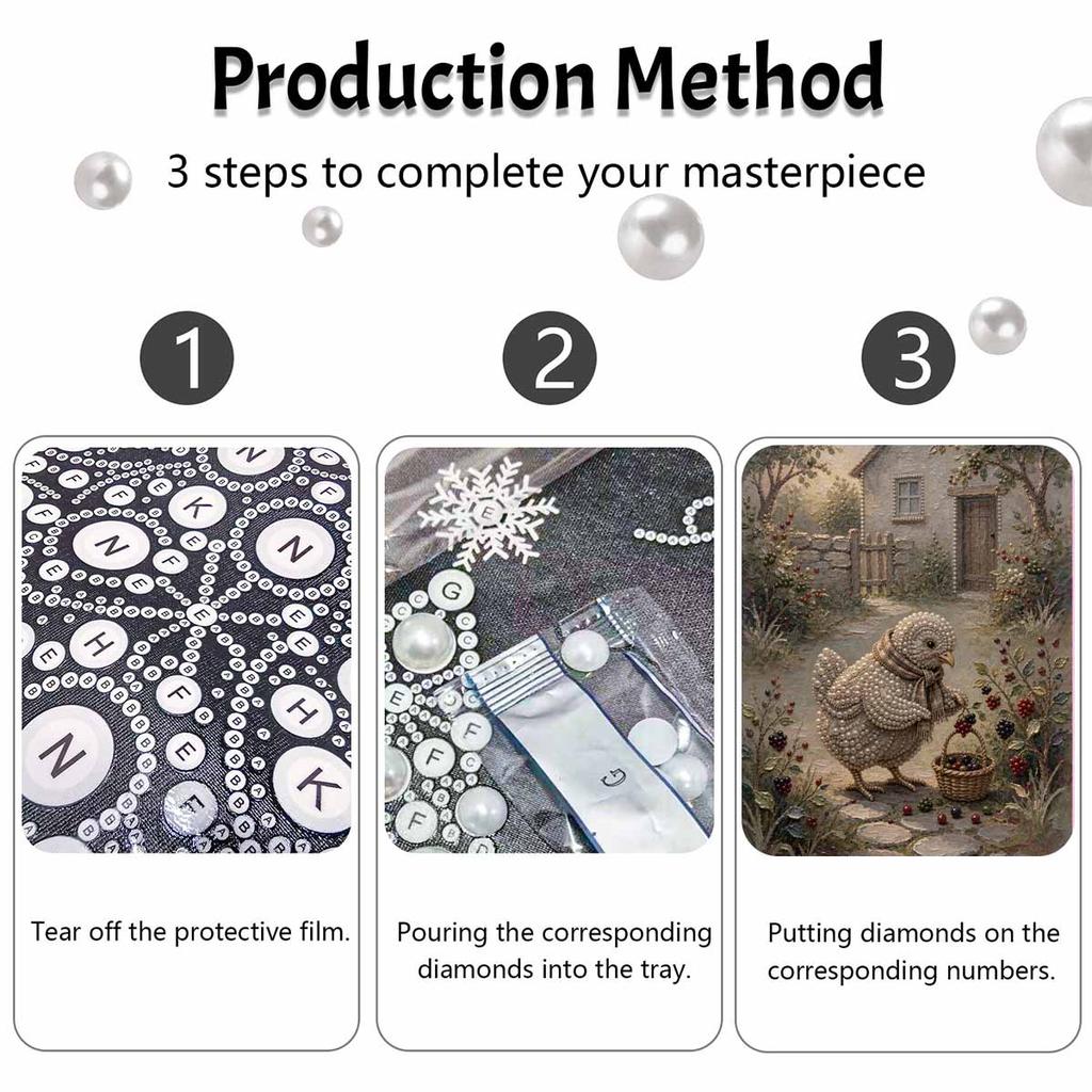 DIY 3D Pearl Diamond Painting Art Set Cute Bird Harvesting Berries Home Decor Art Set Wall Art